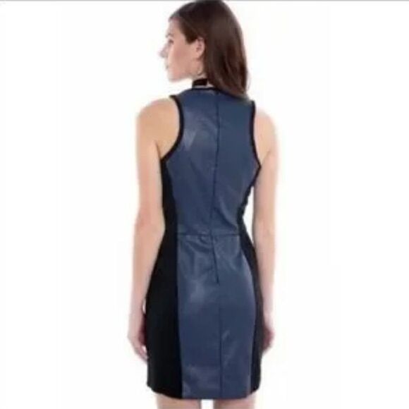 Lovers + Friends Simmer Bodycon Snakeskin Blue Embossed Black Side Panels Dress - Picture 5 of 11